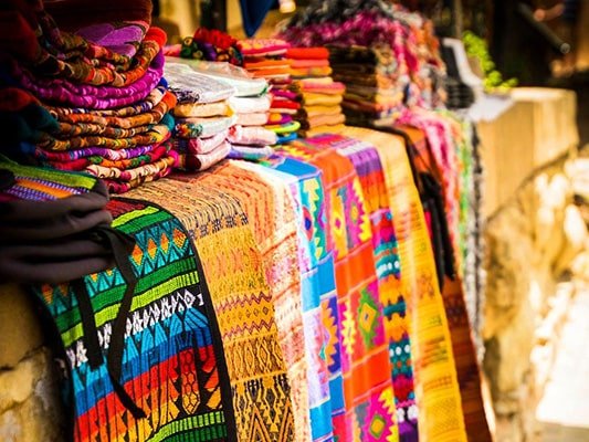 Fabrics for sale in a shop